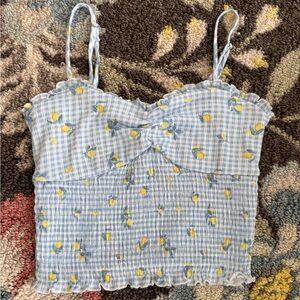 Wild Fable Lemon Print Blue Gingham Crop Top